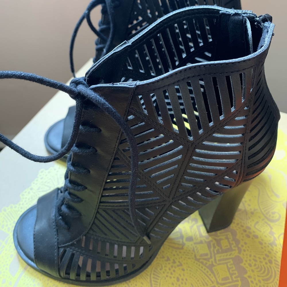 Black open toe boots